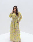 Yellow Palm Linen Blend Jalabiya