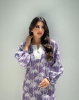 Lavender Palm Print Linen Blend Dress