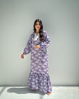 Lavender Palm Print Linen Blend Dress