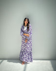 Lavender Palm Print Linen Blend Dress