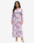Lavender Blossom Hand Embellished Silk Mukhawar by Gharza Couture featuring a full-length floral design with an elegant hand-embellished neckline.