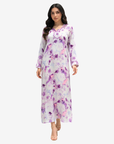 Elegant floral silk Mukhawar with a graceful full-length silhouette, hand-embellished neckline, and luxurious modest design.