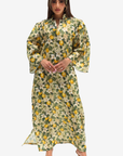 Lemon Blossom Embellished Linen Blend Dress