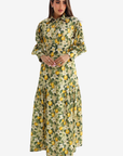 Lemon Blossom Embellished Linen Blend Dress