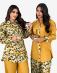 Lemon Blossom Mix & Match Linen Blend Co-ord Set front view with botanical lemon blossom print and solid linen blend top