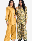 Lemon Blossom Signature Linen Blend Co-ord Set featuring botanical print and solid design variants with matching trousers