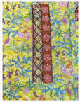 Matching hand design on lime Liberty Kaleidoscope mukhawar fabric with pink floral, copper and geometric beadwork.