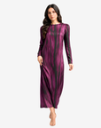 Full-length Midnight Brush Silk Blend Dress in premium silk blend fabric with a modern brushstroke design and modest straight-cut silhouette.