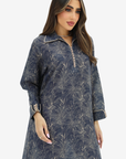 Midnight Chrysanthemum Embellished Linen Blend Jalabiya