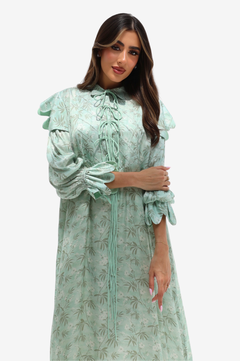 Ruffle Shoulder Silk Maxi Dress