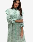 Ruffle Shoulder Silk Maxi Dress