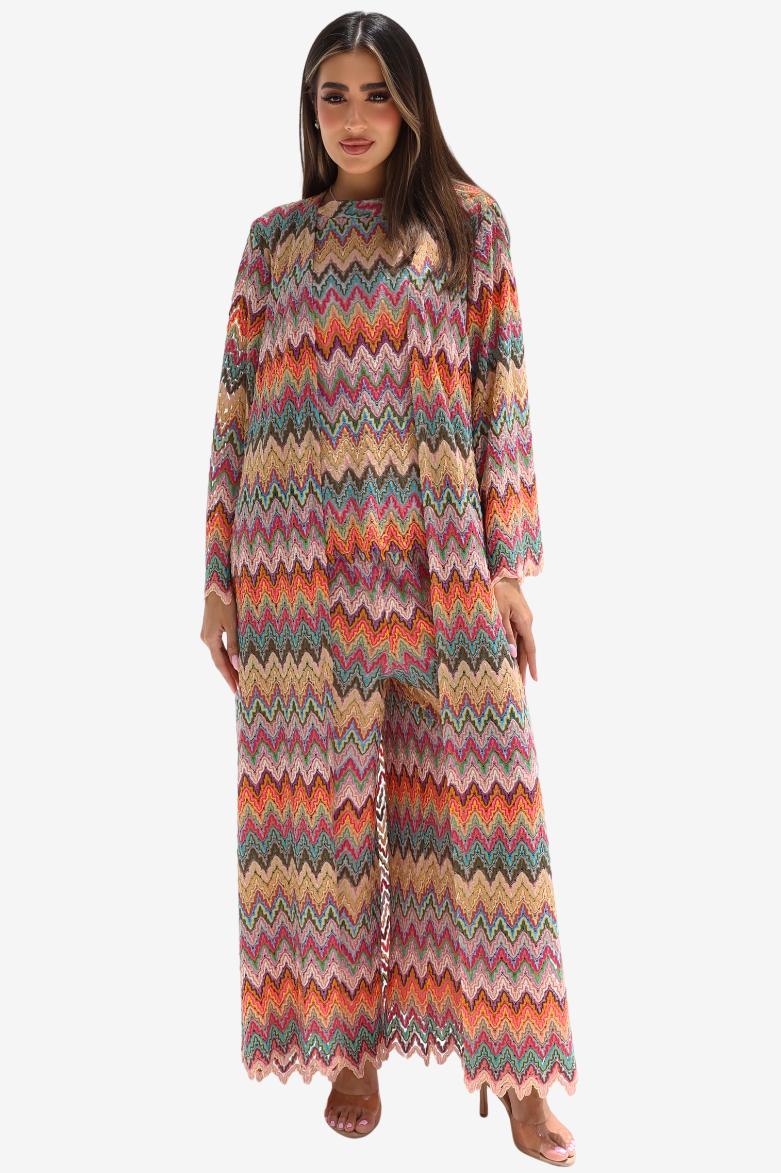 Multicolor Geometric Lace Three-Piece Set