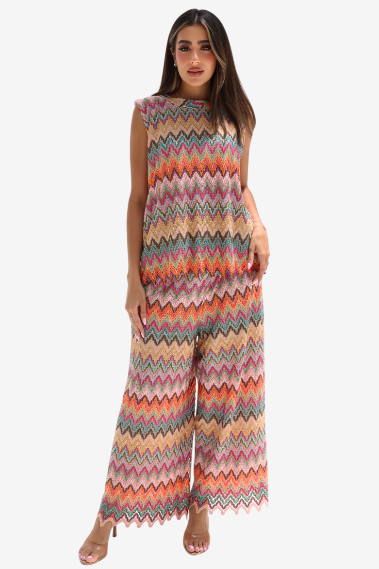 Multicolor Geometric Lace Three-Piece Set
