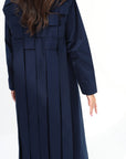 Back view of Navy Structured Pleated Abaya showing the structured upper design and pleats