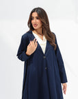 Navy Structured Pleated Abaya showing the blazer-inspired collar and long sleeves