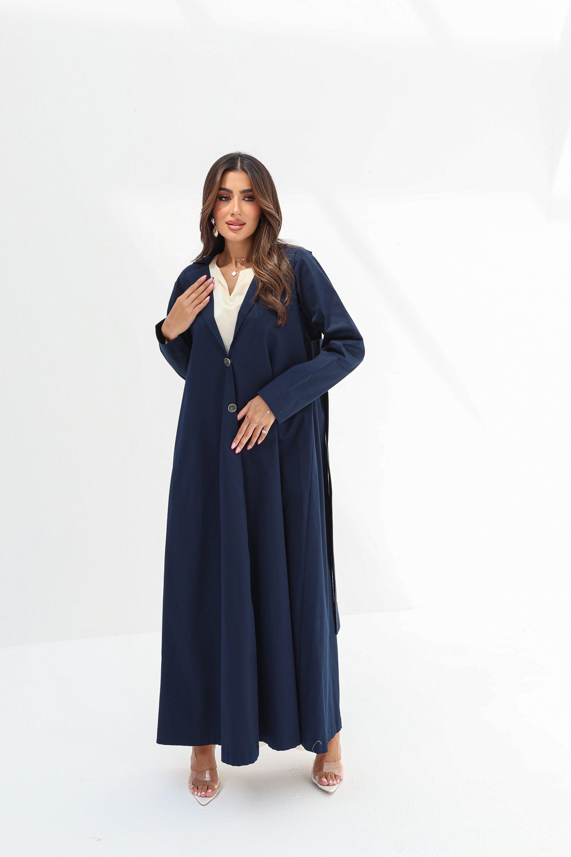 Full-length Navy Structured Pleated Abaya with flowing modest silhouette