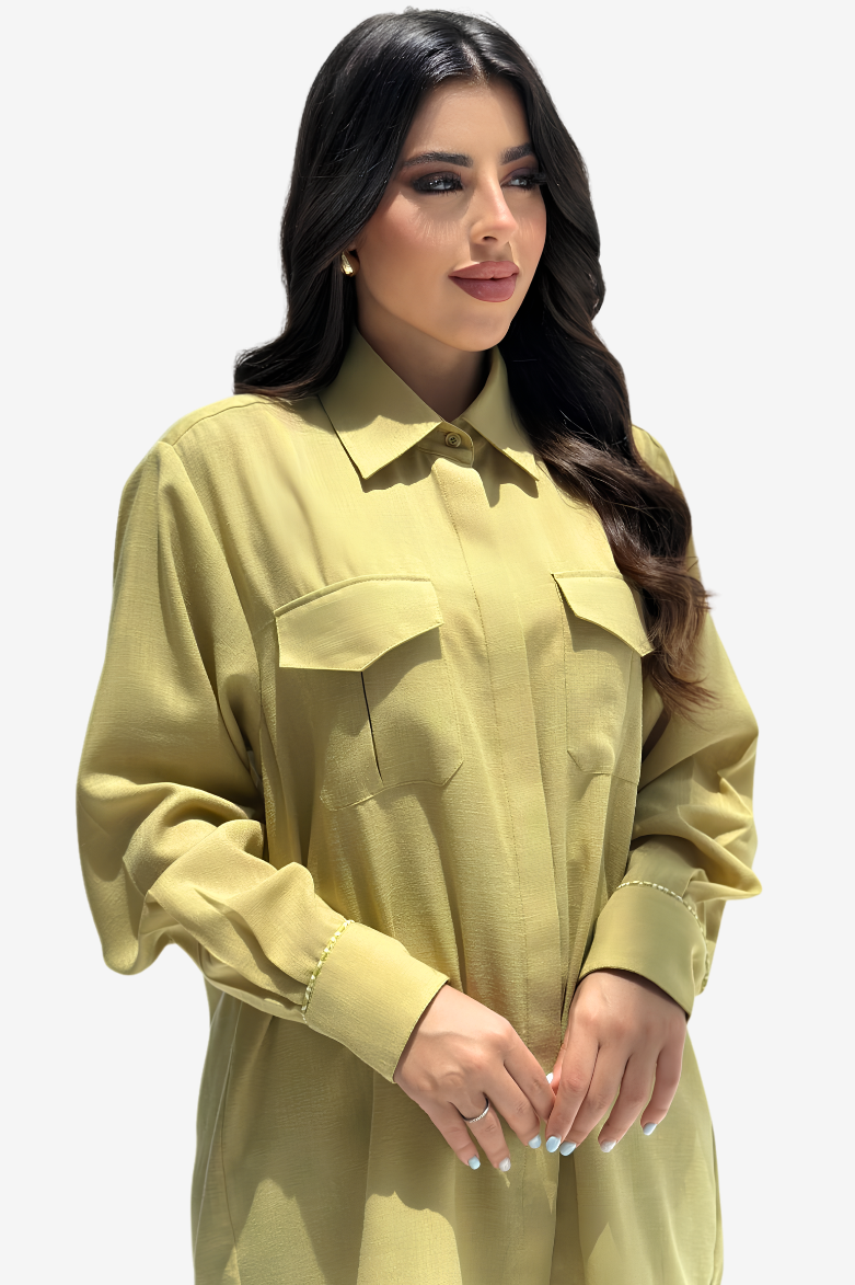 Zaytoun – Olivefarbenes zweiteiliges Set mit Olivenprint