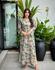 Full length view of Amara Palm Jalabiya by Gharza Couture