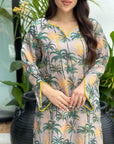 Palm tree print detail on Amara Palm Jalabiya