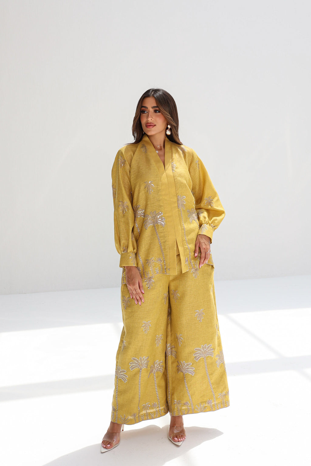 Asfour Al Nakheel — Mustard Palm Embroidered Co-ord Set