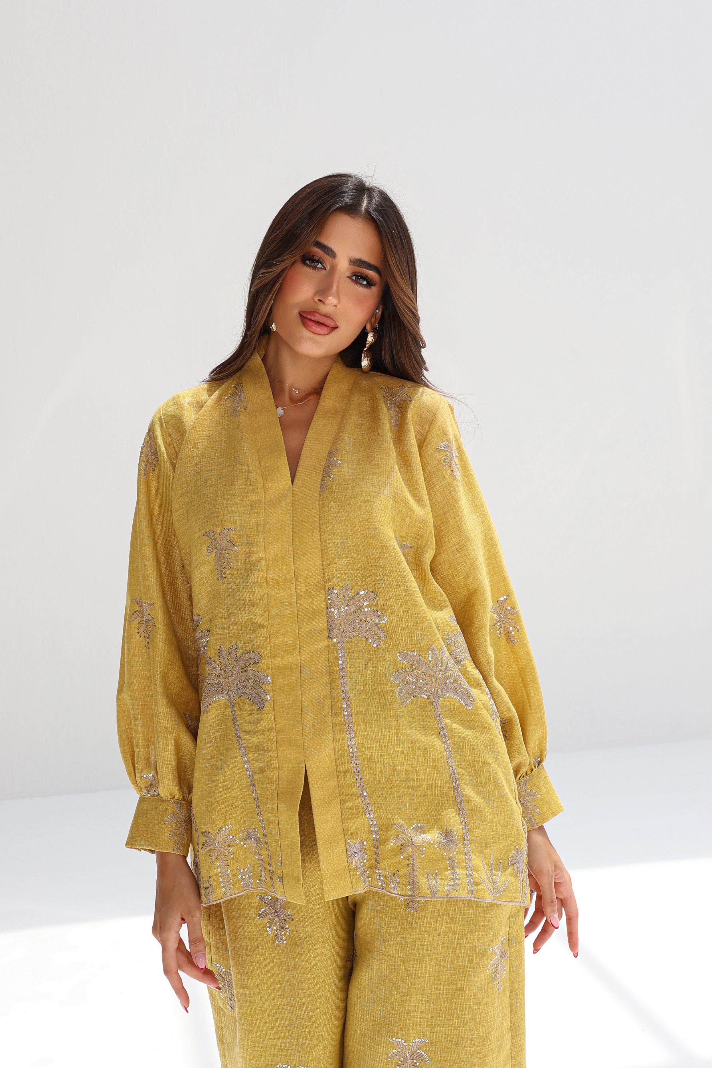 Asfour Al Nakheel — Mustard Palm Embroidered Co-ord Set