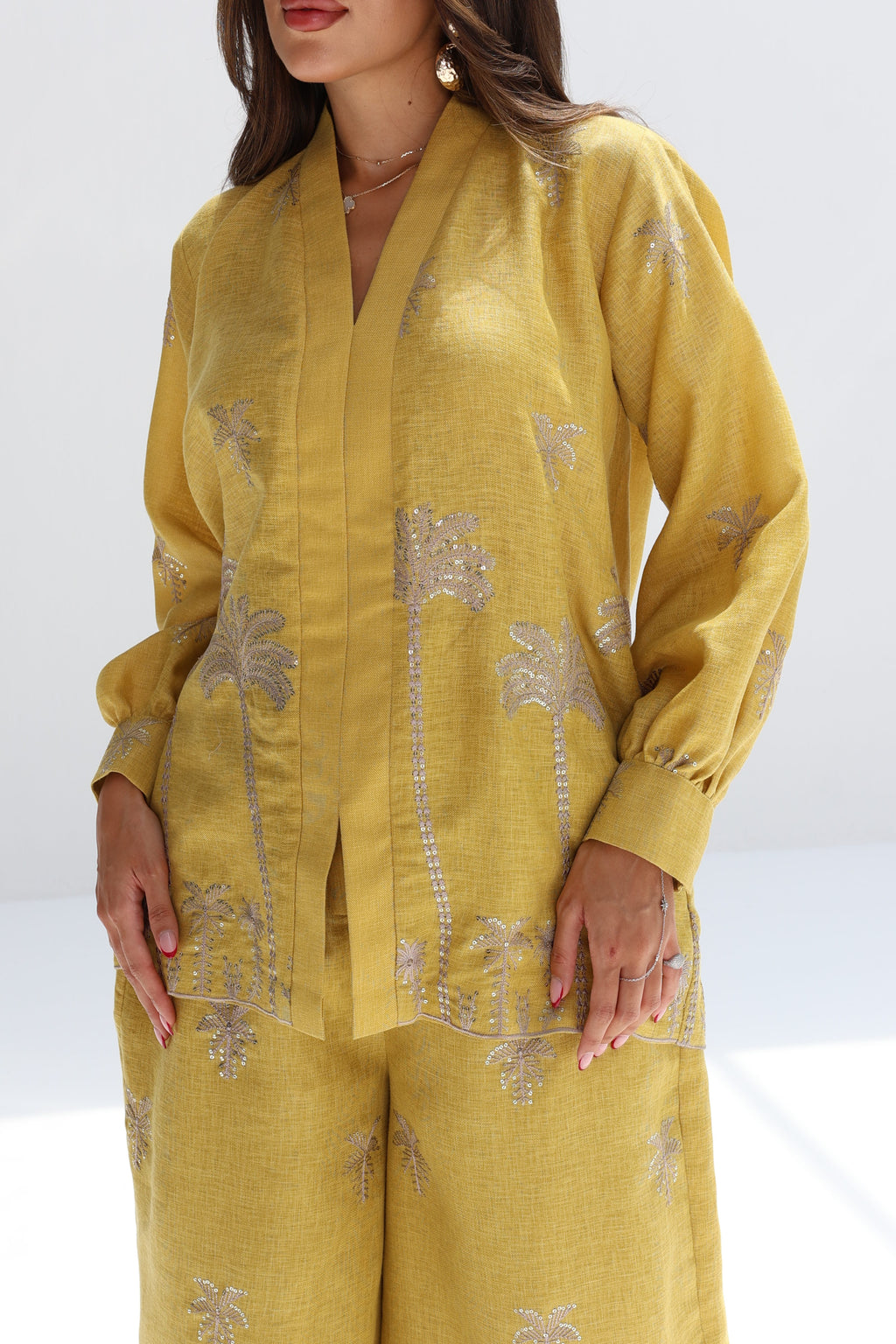 Asfour Al Nakheel — Mustard Palm Embroidered Co-ord Set