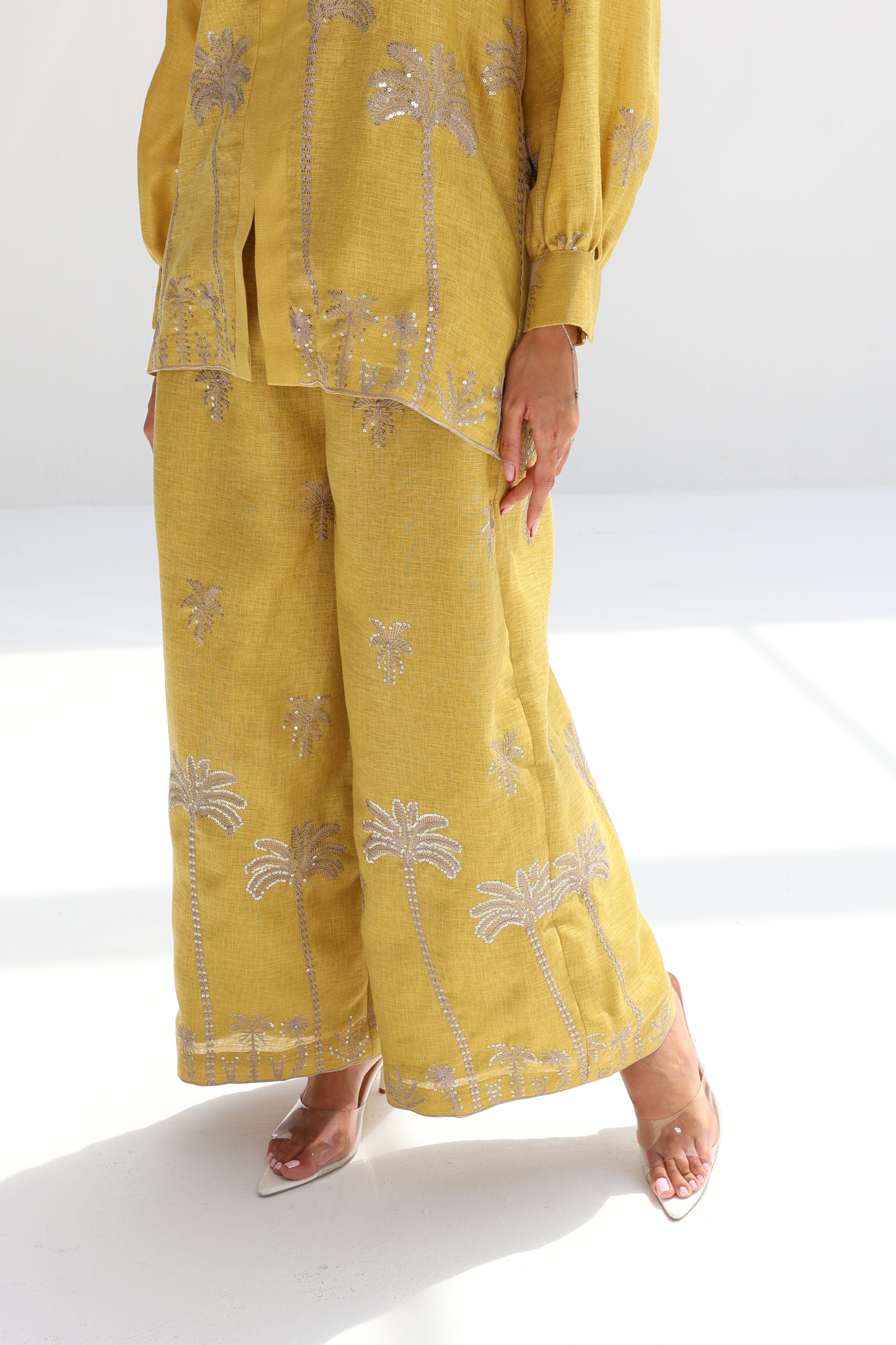 Asfour Al Nakheel — Mustard Palm Embroidered Co-ord Set
