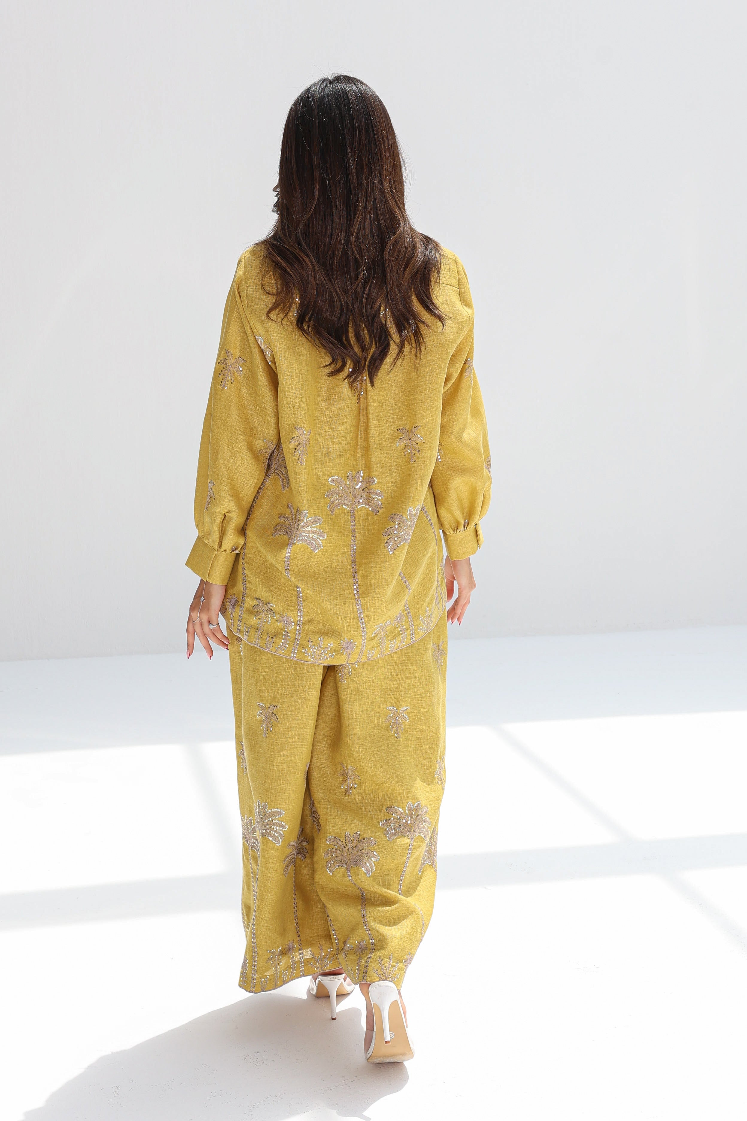 Asfour Al Nakheel — Mustard Palm Embroidered Co-ord Set