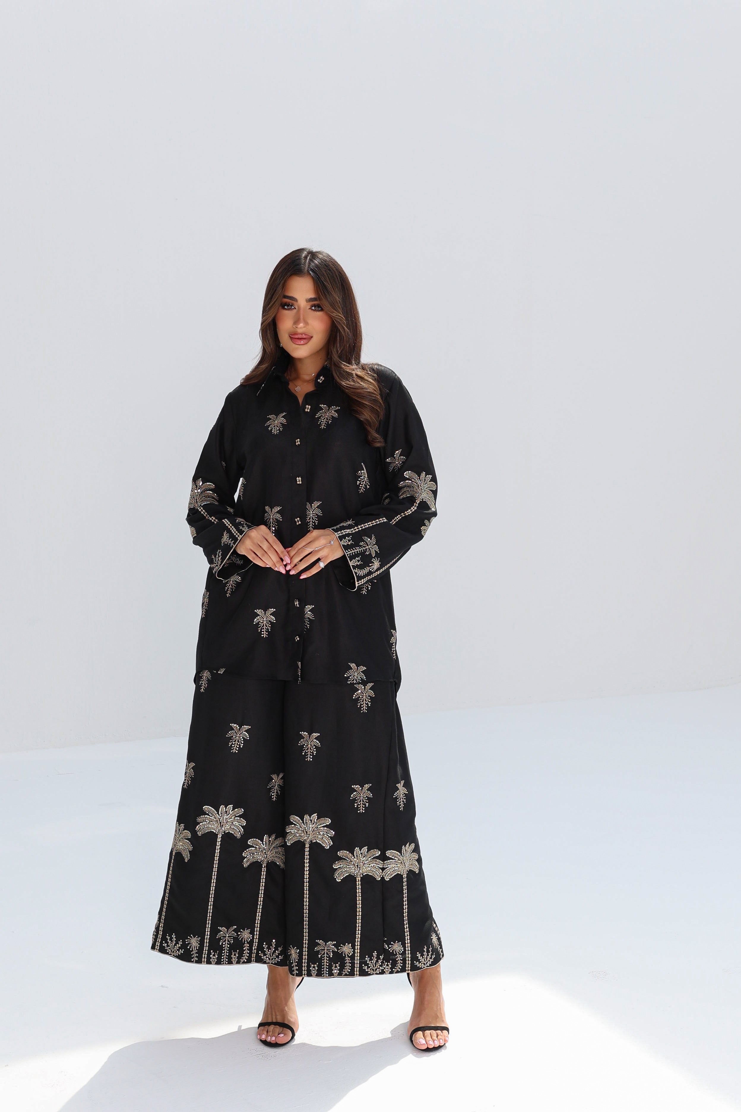 Nakheel Al Layl — Black Gold Palm Embroidered Co-ord Set