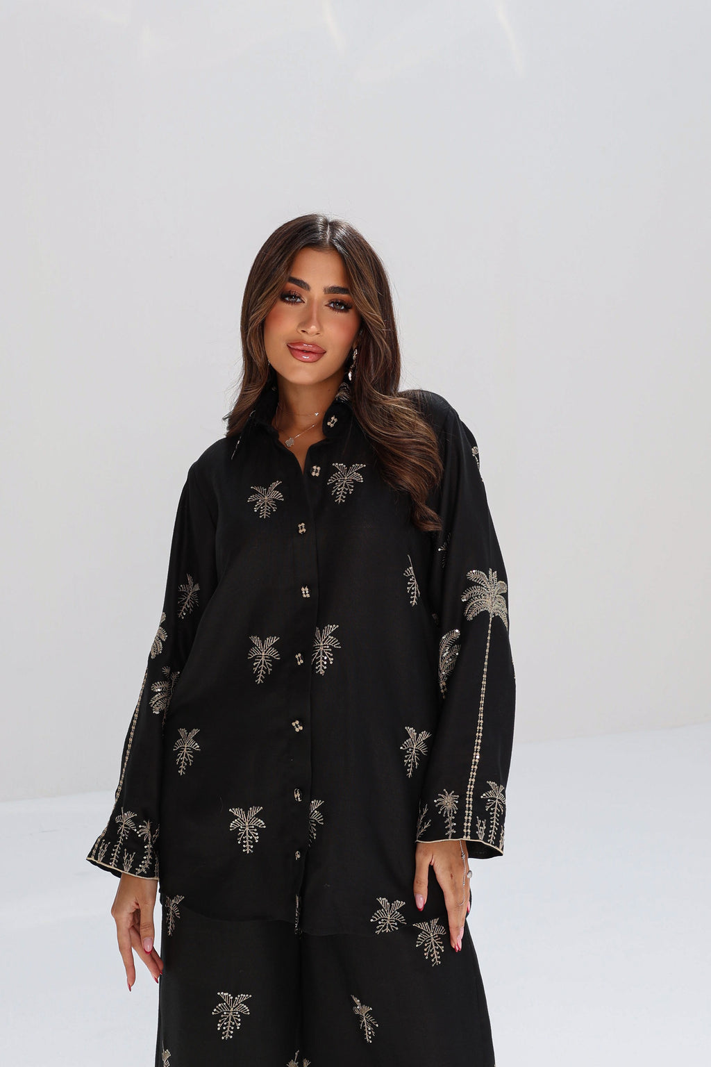 Nakheel Al Layl — Black Gold Palm Embroidered Co-ord Set