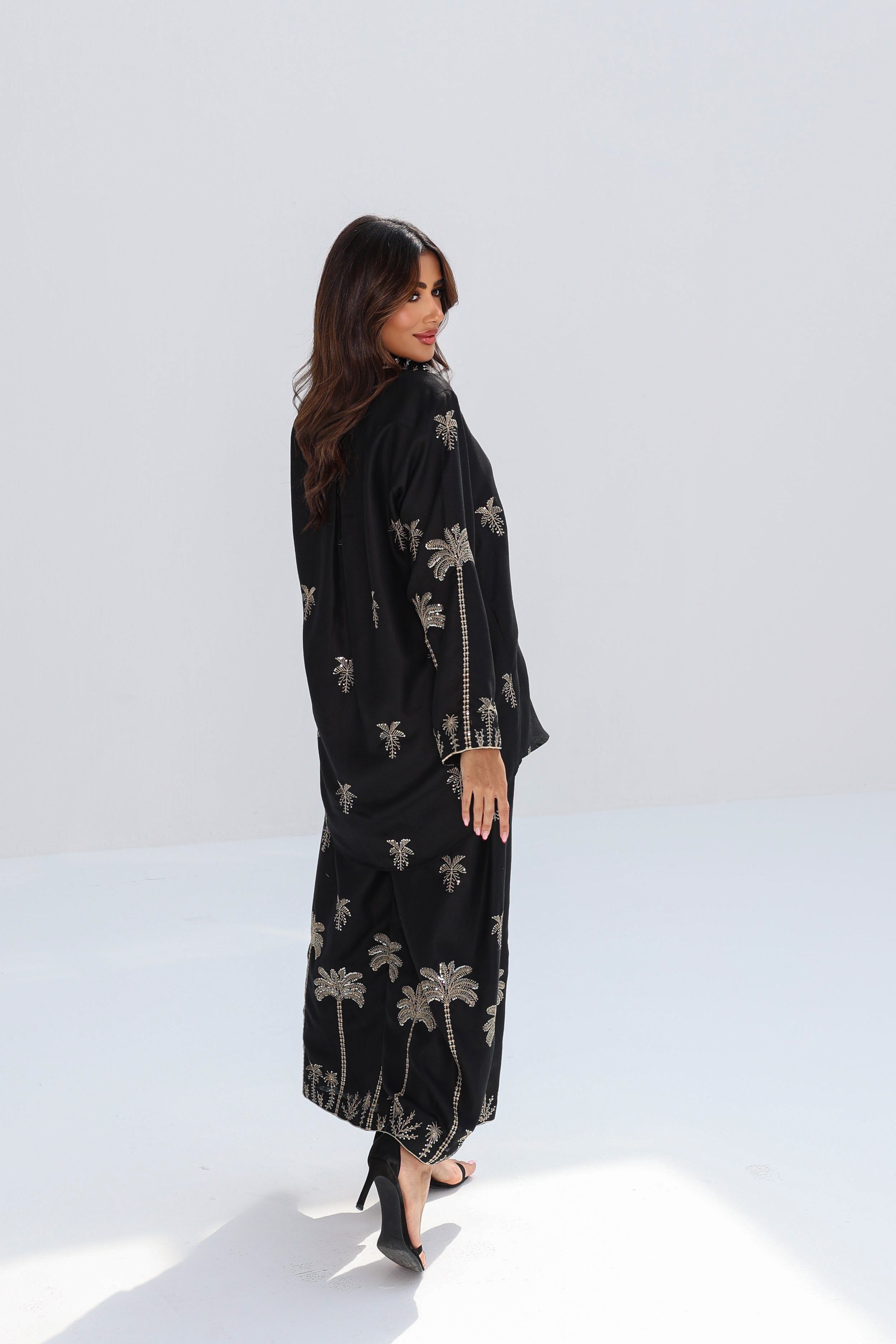 Nakheel Al Layl — Black Gold Palm Embroidered Co-ord Set