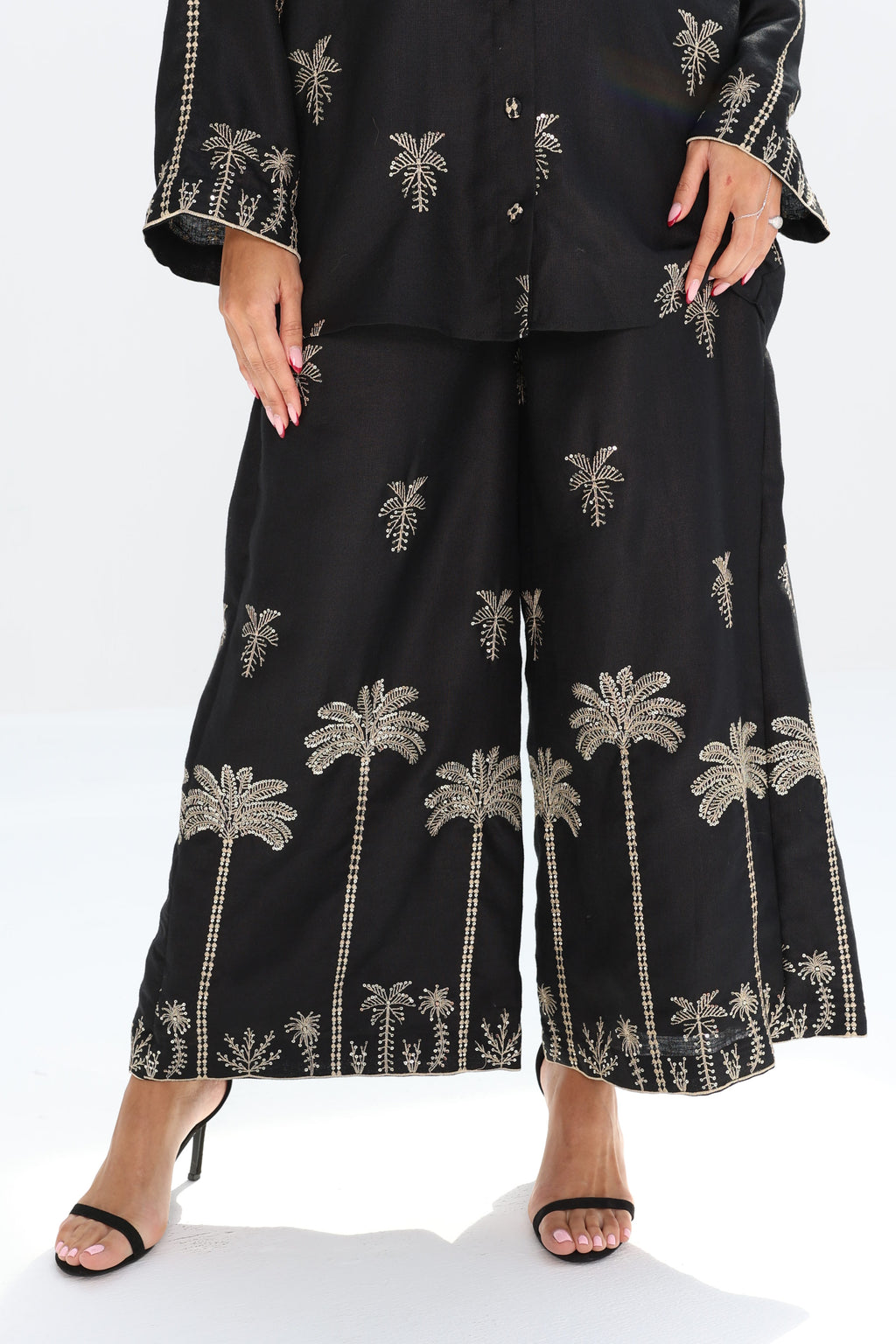 Nakheel Al Layl — Black Gold Palm Embroidered Co-ord Set