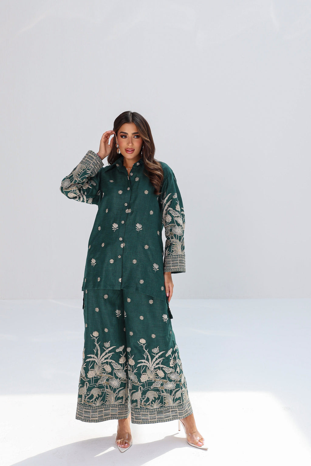 Wardat Al Nil — Emerald Botanical Embroidered Co-ord Set