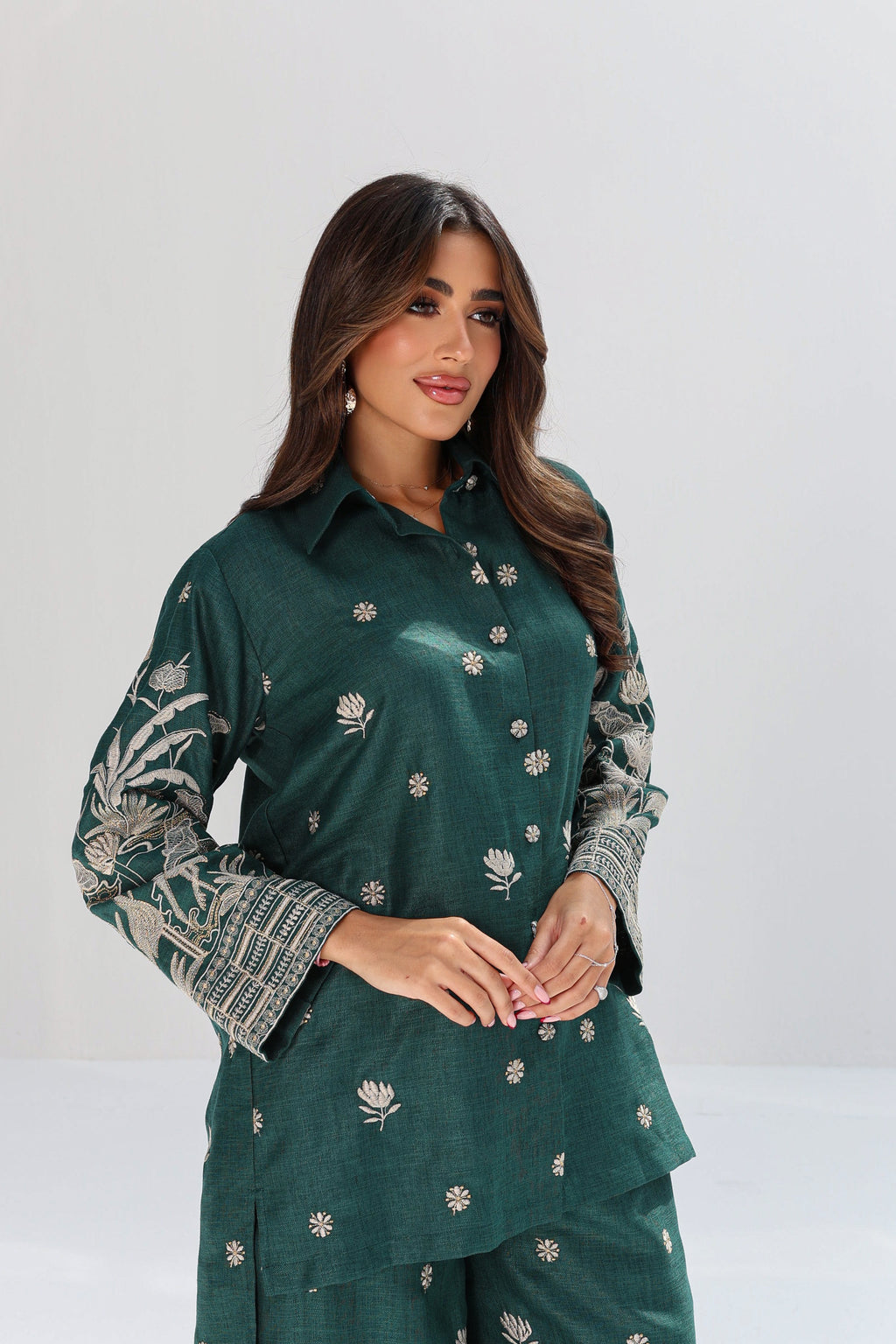 Wardat Al Nil — Emerald Botanical Embroidered Co-ord Set