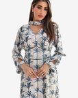 Palm Silhouette Embellished Linen Blend Dress
