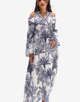 Palm Toile Embellished Linen Blend Jalabiya