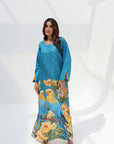 Full-length styled view of Paradise Pair Tassel Cuff Linen Blend Jalabiya
