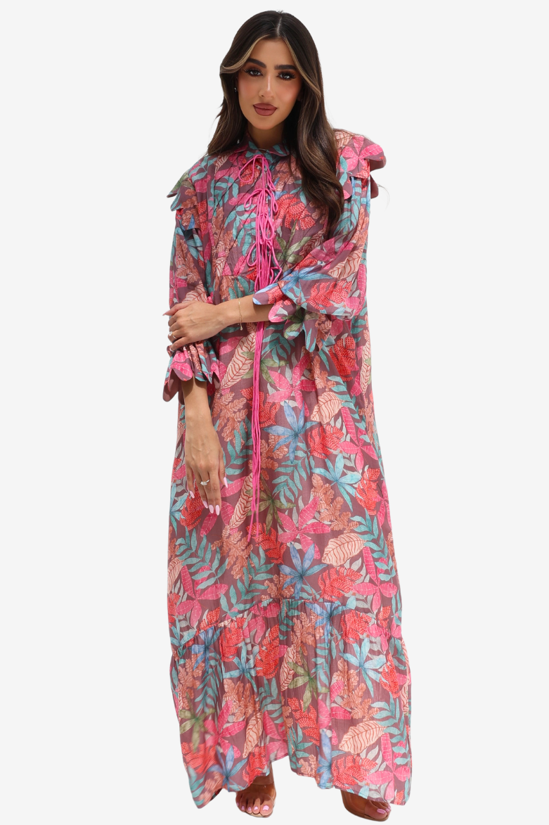 Cotton Print Leaves Dress