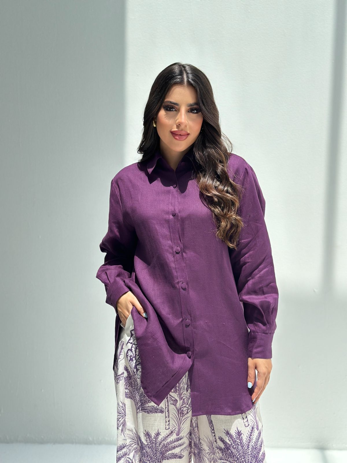 Banafsaj — Purple Palm Print Co-ord Set