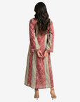 Back view of the Ruby Tapestry Hand Embellished Cotton Jalabiya showcasing breathable premium cotton fabric and elegant full-length design.