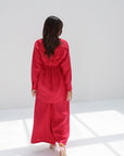 Back view of Ruby Essence Linen Blend Co-ord Set in ruby red featuring a relaxed silhouette and premium linen blend fabric.
