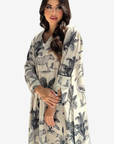 Safari Toile Notched Neck Linen Blend Jalabiya front view