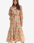 Scenic Palm Border Linen Blend Dress