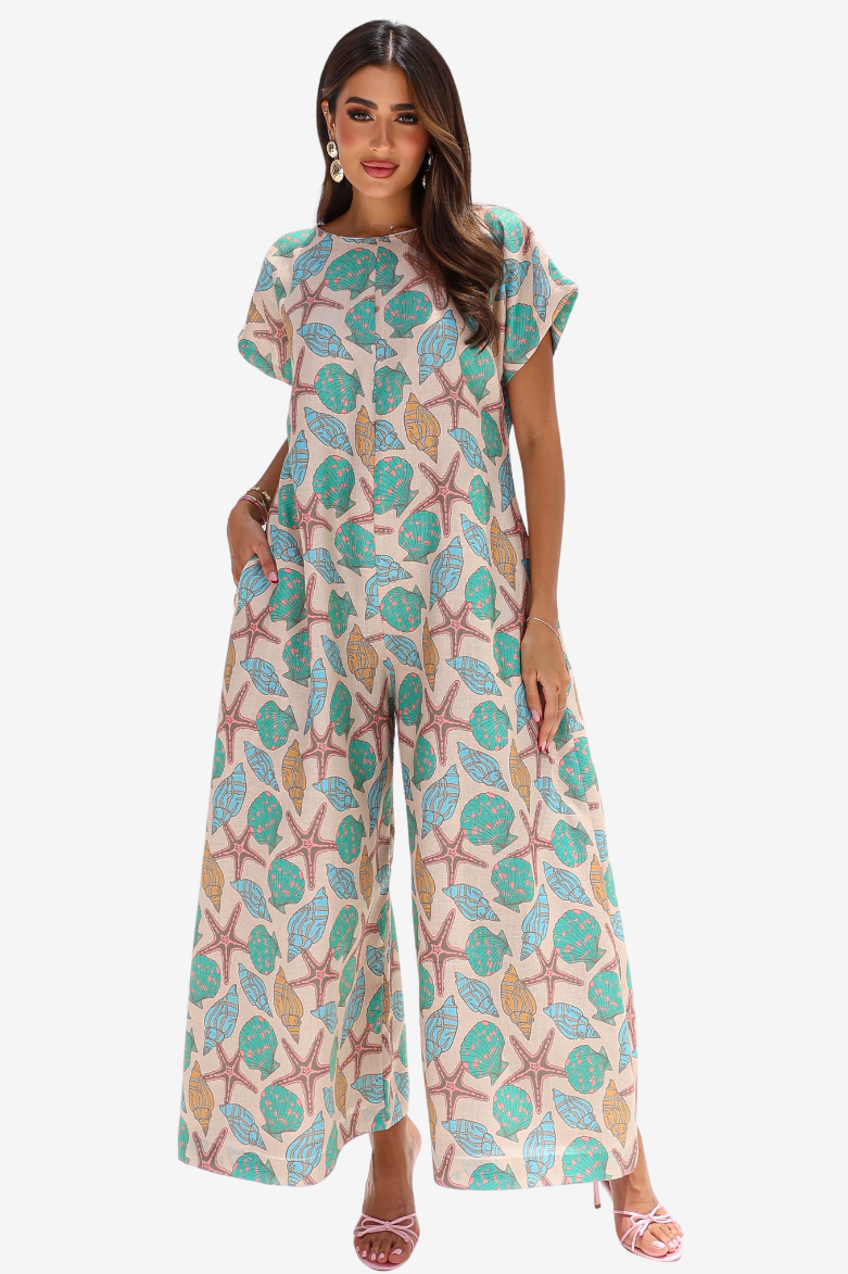 Seashell Escape Linen Blend Jumpsuit
