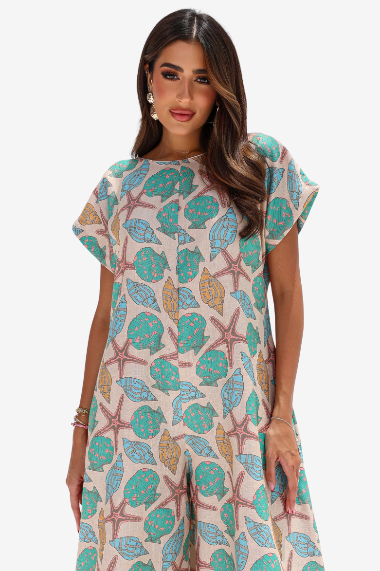 Seashell Escape Linen Blend Jumpsuit