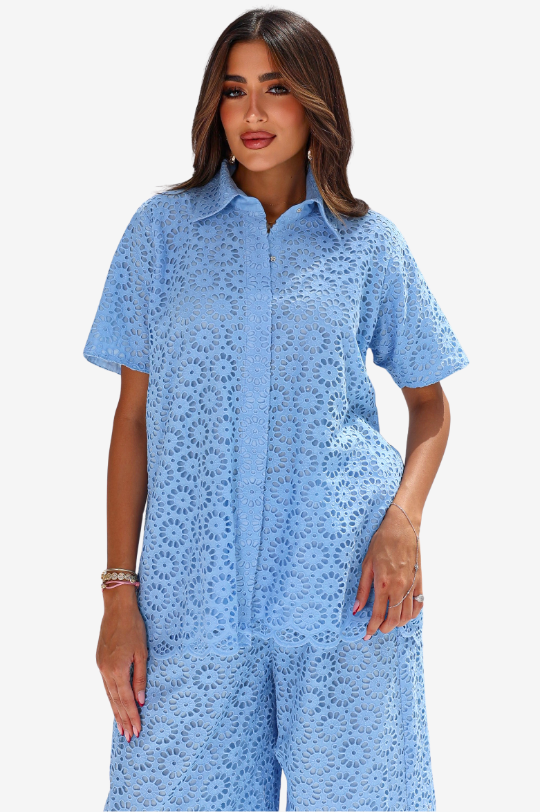 Sky Blossom Cotton Lace Co-ord Set