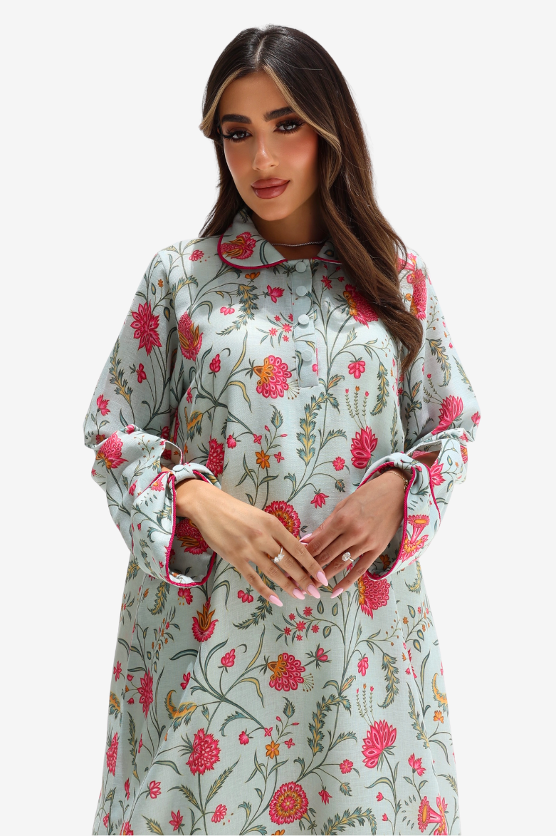 Floral Print Pastle Linen Jalabiya 