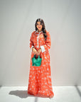 Sunset Palm Sketch Linen Blend Jalabiya with Contrast Collar