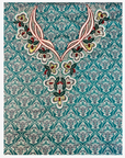 Complete teal Japanese Liberty cotton mukhawar fabric with an ornate hand-beaded floral neckline.