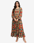 Premium Tropical Mosaic modest dress showcasing vibrant tropical print and relaxed fit